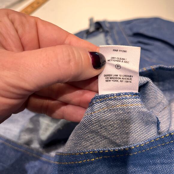 Derek Lam 10 Crosby Denim Cotton and Linen Faux Wrap Shift Dress Sz 4 - Picture 8 of 12